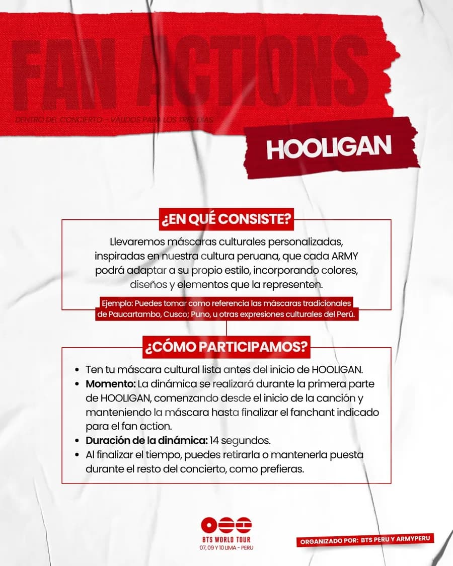 Lámina oficial de HOOLIGAN: en qué consiste la dinámica de máscaras culturales peruanas y cómo participar.